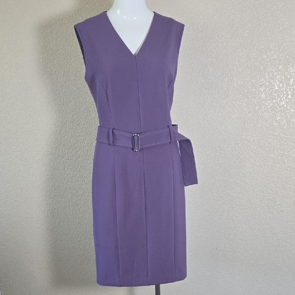 Hugo Boss Purple Sleeveless V-Neck Sheath Dress - Picture 3 of 8
